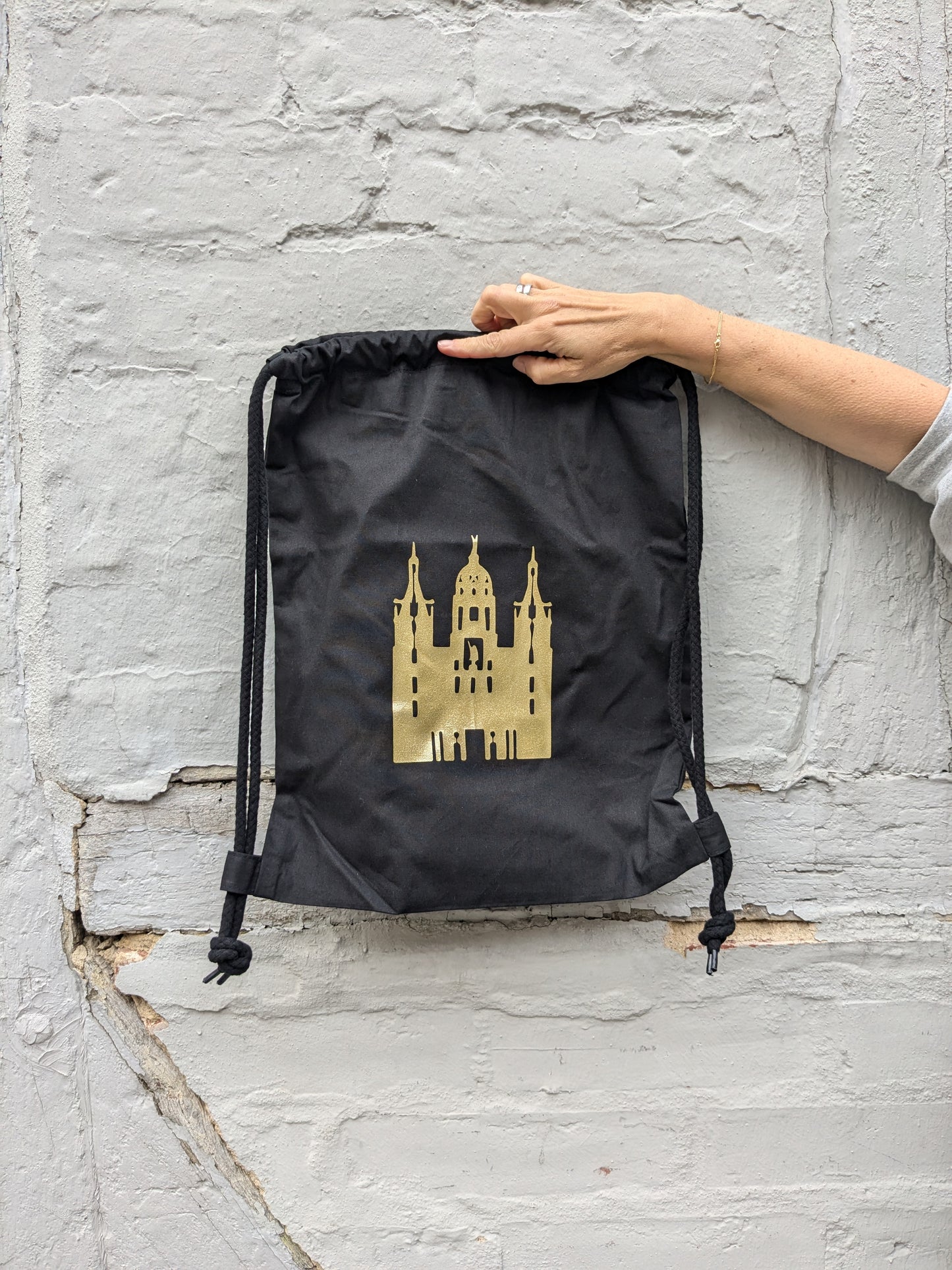 Stoff Rucksack schwarz mit Schweriner Schloss