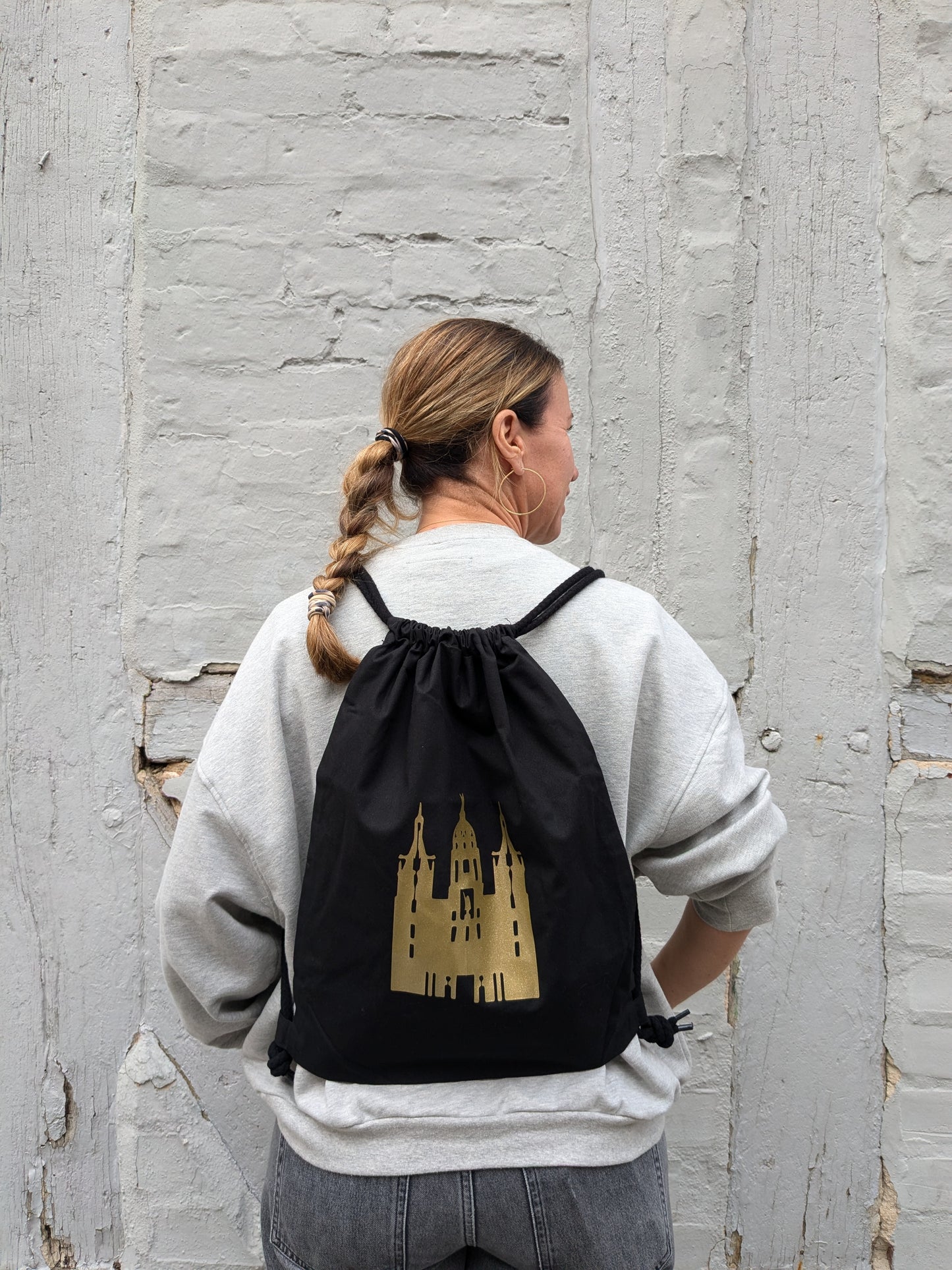 Stoff Rucksack schwarz mit Schweriner Schloss